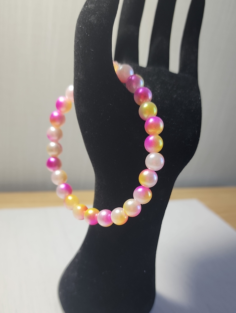 Multicolor Pink Yellow Pearl Stretch Bracelet